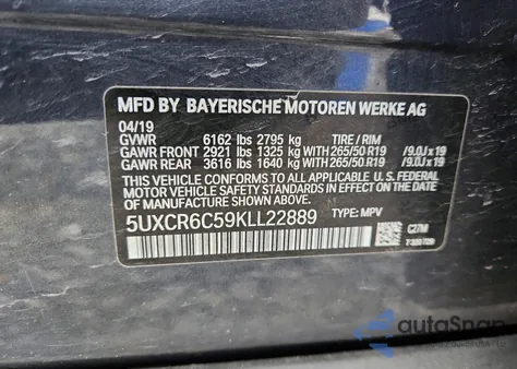 2019 BMW X5 xDrive40I z USA, uszkodzony, nr VIN 5UXCR6C59KLL22889